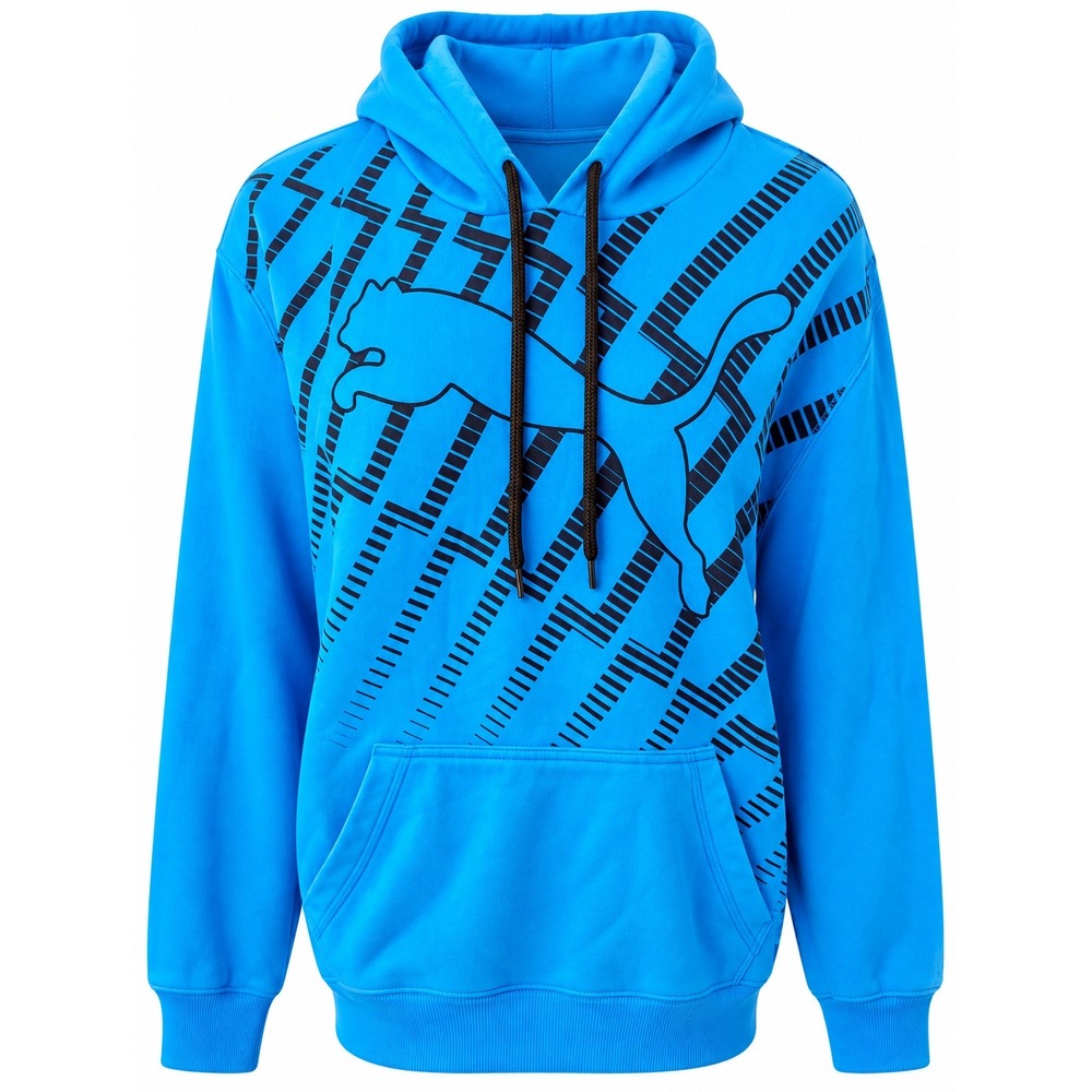 Puma Blue Logo Fleece Pullover Hoodie Size Large
